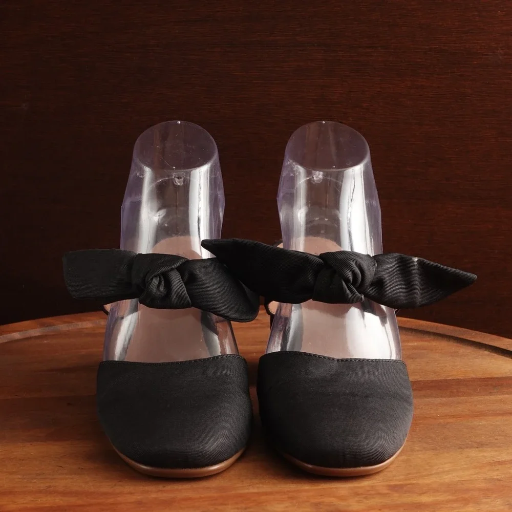 Madewell Heels Womens SZ 7 BLK Zoe Bow Mule Preppy Feminine Neutral Casual Shoes